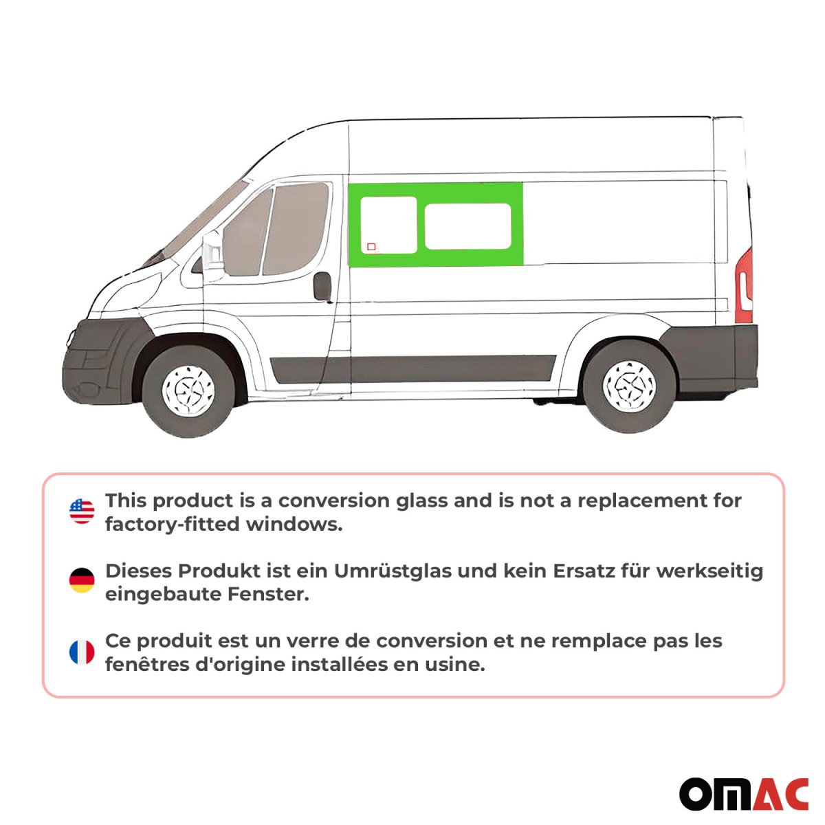 RAM PROMASTER Glass Set - Front Side - Omac - Trim Primer Glue + Cargo Van Sliding Window Left Galaxy - 2014